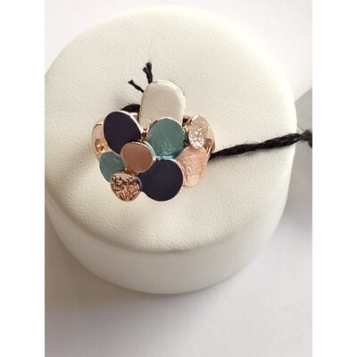 Anello smaltato blu, turchese, rosa, dorato 