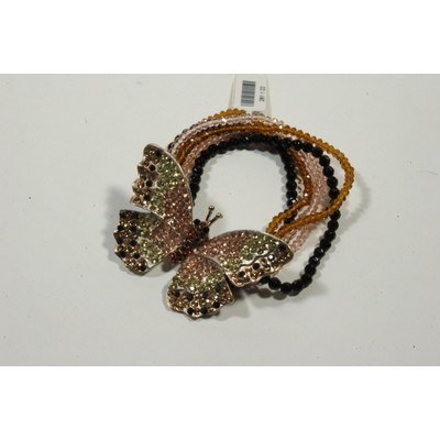  bracciale con motivo farfalla e 6 fili elastici di perline di cristallo