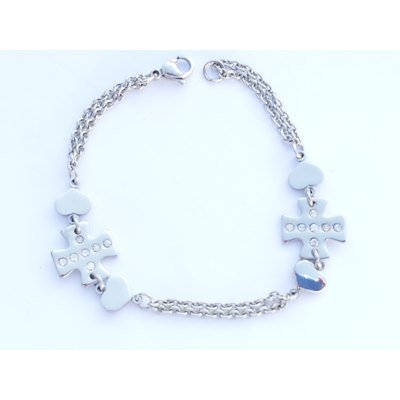  Bracciale in acciaio con 2 croci e Swarovski