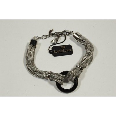  Bracciale in acciaio con 6 fili di catena e centrale in onice nero