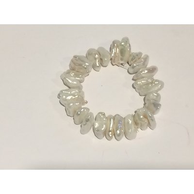  Bracciale in perle vere scaramazze, elastico, bianco