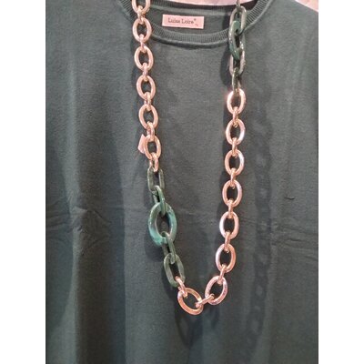  Catena ad anelli per ovali, oro e verde, lunga 100 cm
