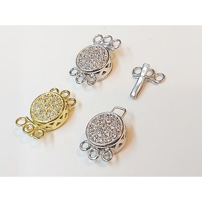  Chiusura per collana in argento placcato oro e zirconi,  tre giri