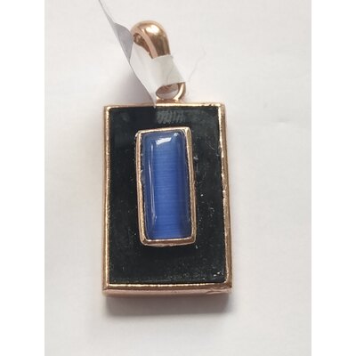  Ciondolo rettangolare blu e nero in argento placcato. 