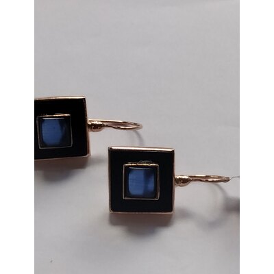  Orecchini quadrati blu e nero in argento placcato. Buco con monachella 
