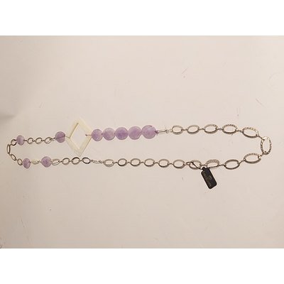  Collana ad anelli con ametista, perle vere  scaramazze,  madreperla