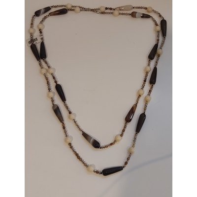  Collana cm 150 in agata muschiata ed avorio