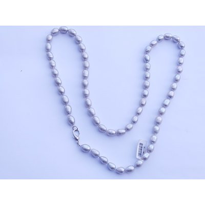  Collana in perle vere grigie ovali con moschettone argentato 