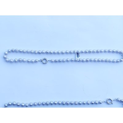  Collana in perle vere grigie ovali lunga 82 cm, chiusura moschettone argentato 
