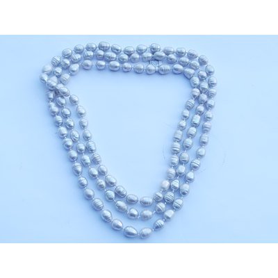  Collana in perle vere grigie ovali lunga  cm 170