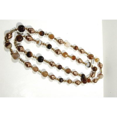  Collana lunga mista perle beige scaramazze ed agata sfumata marrone