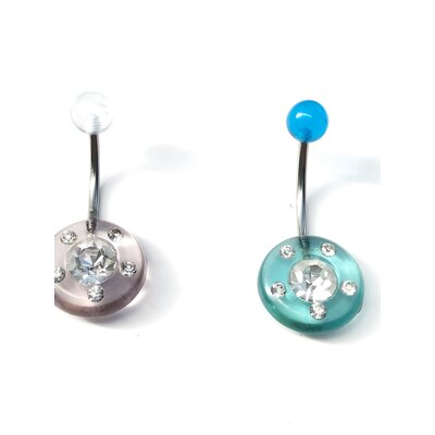  Due piercing per ombelico in resina e swarovski, azzurro e lilla