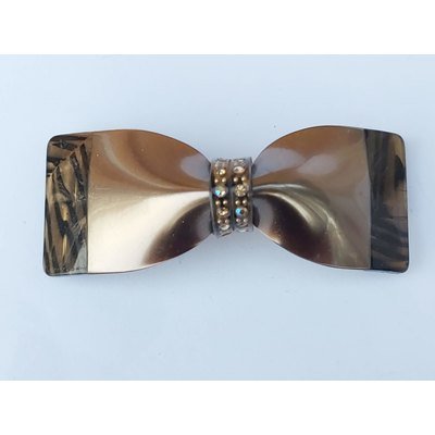  Fermacapelli matic in resina fiocco bronzo e nero, con Swarovski centrali
