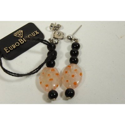  Orecchini con perla in vetro di murano trasparente e arancione