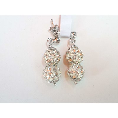  Orecchini in argento con 2 sfere Swarovski, buco con farfallina