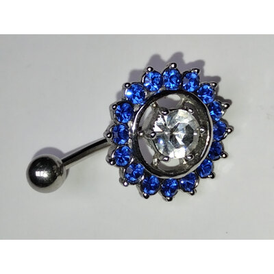  Piercing con cerchio con swaovski blu e bianco centrale