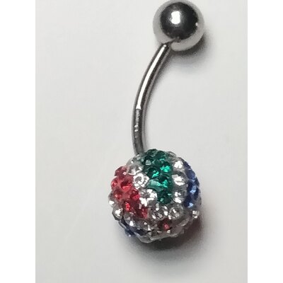  Piercing per ombelico in acciaio, barra mm 1.2, sfera in swarovski 