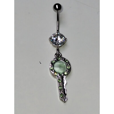  Piercing per ombelico con pendente chiave zirconi verdi