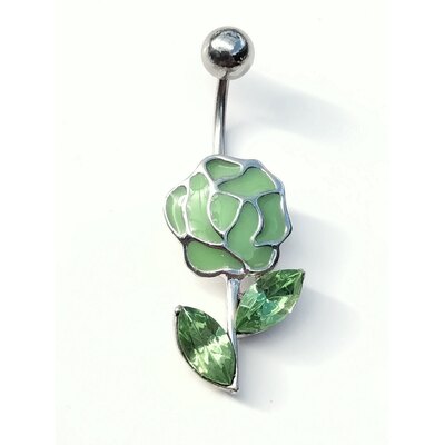  Piercing per ombelico fiore verde in smalto e foglie swarovski verdi