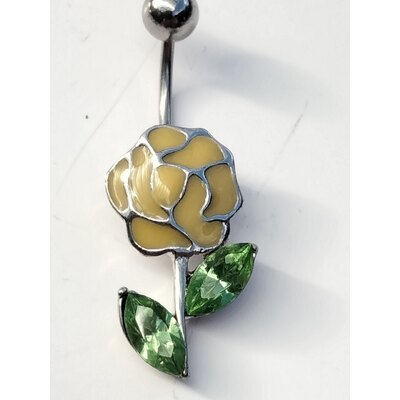  Piercing per ombelico fiore giallo in smalto e foglie swarovski verdi