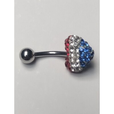  Piercing per ombelico in acciaio, barra mm 1.6, cuore in swarovski 