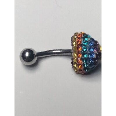  Piercing per ombelico in acciaio, barra mm 1.6, cuore in swarovski 
