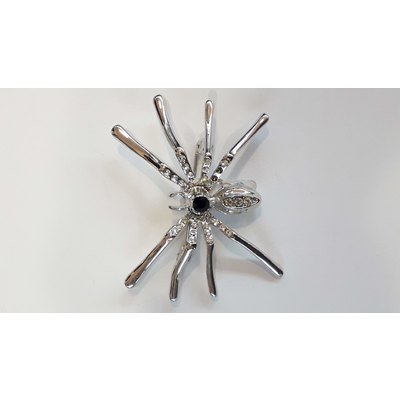  Spilla a forma di ragno argentato con swarovski bianchi