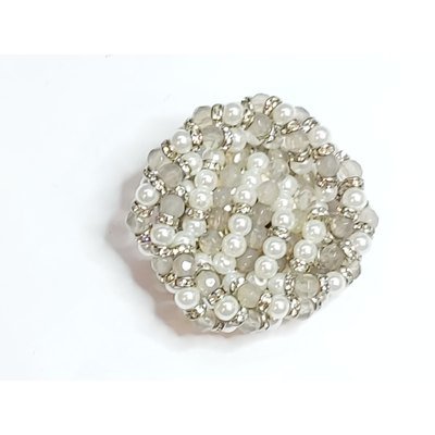  Spilla in quarzo fumè e perle con rondelle in swarovski