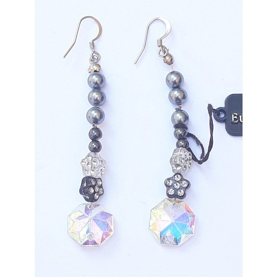 Orecchini Pendenti Con Perle Sintetiche E Cristallo Trasparente, Placcatura Argento, Lunghezza 30 Mm