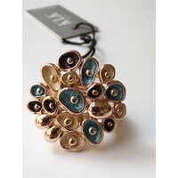 Anello regolabile beige, azzuro, placcato oro