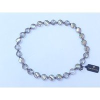 Girocollo in cristallo sfaccettato grigio e palline argento elastico