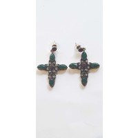 Orecchini pendenti a croce con swarovski verdi e rossi