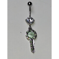 Piercing per ombelico con pendente chiave zirconi verdi