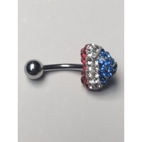 Piercing per ombelico in acciaio, barra mm 1.6, cuore in swarovski 