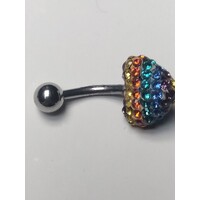 Piercing per ombelico in acciaio, barra mm 1.6, cuore in swarovski 