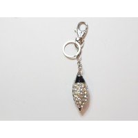 Portachiavi argentato in smalto nero e swarovski