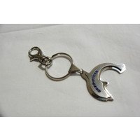 Portachiavi con delfino in acciaio e cristalli blu