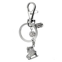 Portachiavi con pattino ghiaccio di strass bianchi